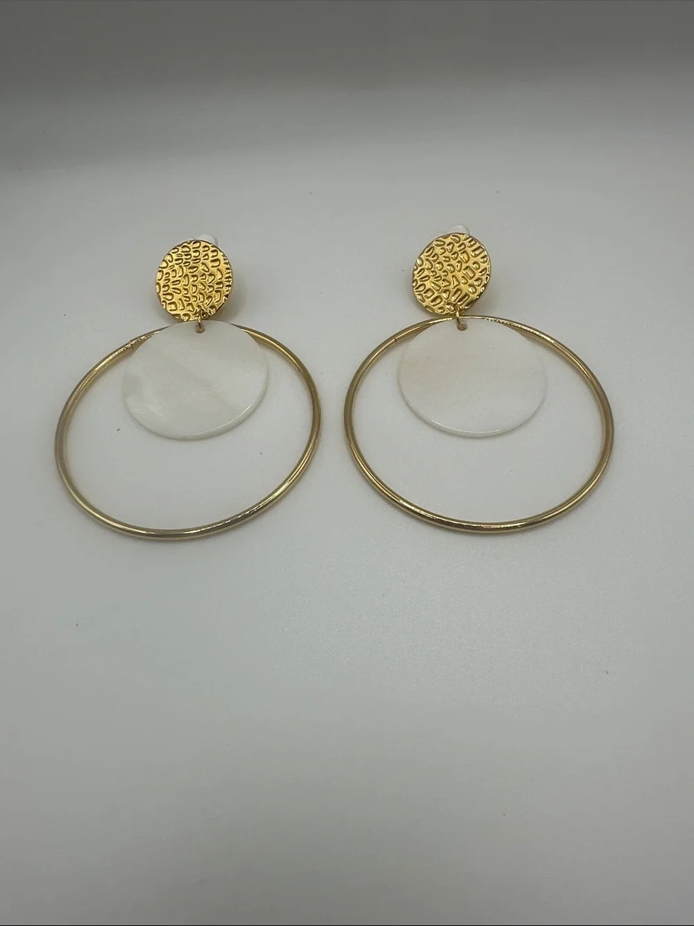 Fashion Jewelry Gold Textured Disc Hoop Earrings